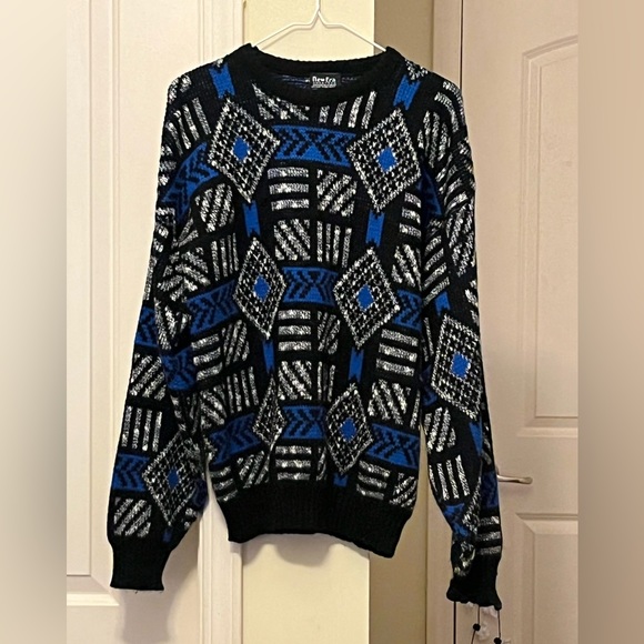 New Era Other - New Era Sweaters Vintage Black Blue and White Patterned Knot Sweater